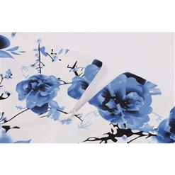 Vintage Blue/White Sleeveless V Neck Floral Print Midi Swing Party Dress N16394