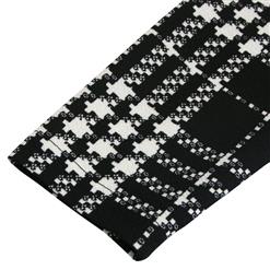 Black/White Plaid Long Sleeve Round Neck High Waist Bodycon Midi Dress N16400