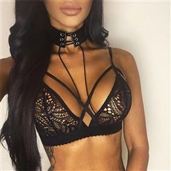 Sexy Black Strappy See-through Hollow Out Floral Lace Lingerie Bra N16455