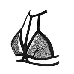 Sexy Black Strappy Hollow Out See-through Lace Bandage Lingerie Bra N16464
