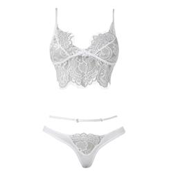 Sexy White Spaghetti Strap Floral Lace Bra Top and Panty Lingerie Set N16465