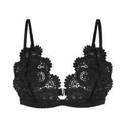 Sexy Charming Black Spaghetti Strap Hollow Out Crochet Lace Lingerie Bra N16471