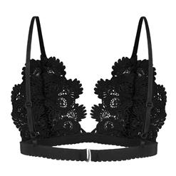 Sexy Charming Black Spaghetti Strap Hollow Out Crochet Lace Lingerie Bra N16471
