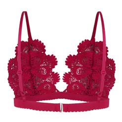 Sexy Charming Wine Red Spaghetti Strap Hollow Out Crochet Lace Lingerie Bra N16474