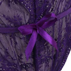 Sexy Purple See-through Floral Lace High Waist Bodysuit Teddy Lingerie N16506