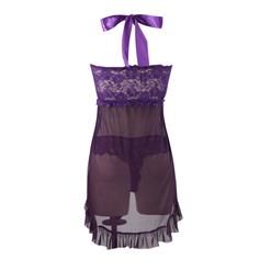 Sexy Purple Ribbon Halter Lace Babydoll Lingerie Chemise N16547