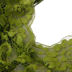 Sexy Army-Green Halter Deep V Floral Lace Bodysuit Teddy Lingerie N16574