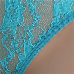 Sexy Blue Sleeveless Floral Lace Lace-up Backless Bodysuit Teddy Lingerie N16618