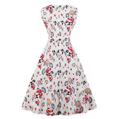 Vintage Casual Sleeveless V Neck Floral Printed Swing Party Dress N16627