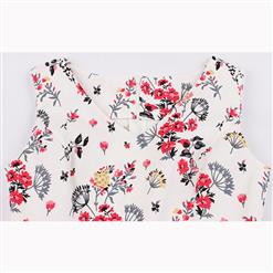 Vintage Casual Sleeveless V Neck Floral Printed Swing Party Dress N16627