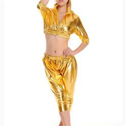 Fashion Gold Faux Leather Jazz Hip-Hop Pants Suit Pole Dancing Costume N16631