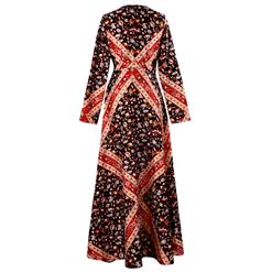 Vintage Casual Long Sleeve V Neck Single-Breasted Printed Maxi Dress N16666