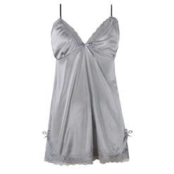 Sexy Gray Shoulder Strap Lace Babydoll Nightgown Sleepwear Night Dress N16693