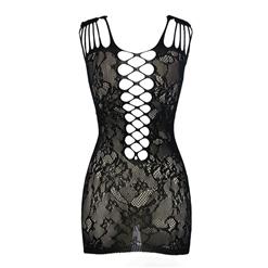 Sexy Black Straps Hollow Out See-through Chemise Lingerie Mini Dress N16732