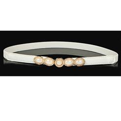 Women's Fashion White Leather Pearl Thin Waist Belt for Dresses Up N16933