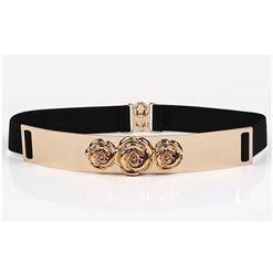 Women's Fashion Vintage Black Rose Metal Elastic Waist Belt N17001