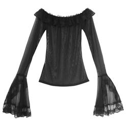 Elegant Sexy Black Long Sleeve See-through Mesh Casual Pullover Tops N17022