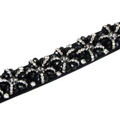 Women's Fashion Black Crystal Beaded Elastic Thin Waist Belt N17030