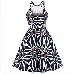Vintage Sleeveless Round Neck Printed Slim Fit Midi Swing Party Dress N17089