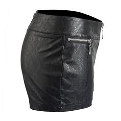 Sexy Punk Black PU Floral Zipper Shorts N17116