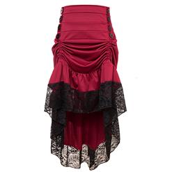 Vintage Gothic Wine-red High Waist Button Lace Trim Ruffled High-low Skirt N17137