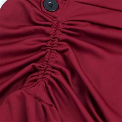 Vintage Gothic Wine-red High Waist Button Lace Trim Ruffled High-low Skirt N17137