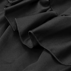 Vintage Gothic Black High Waist Button Lace Trim Ruffled High-low Skirt N17138
