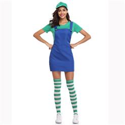 Green/Blue Adult Plumber Suspender Skirt Mario Cosplay Costume N17155