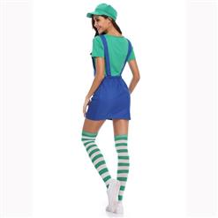Green/Blue Adult Plumber Suspender Skirt Mario Cosplay Costume N17155