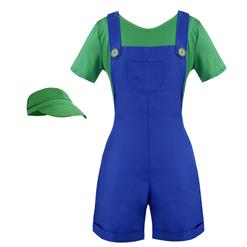 Green/Blue Adult Plumber Overalls Mario Cosplay Costume N17157