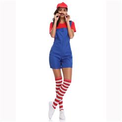 Lovely Mario Halloween Costume, Adult Plumber Suspender Trousers, Adult Plumber Cosplay Costume, Classical Plumber Overalls Costume, Adult Mario Plumber Costume, #N17158