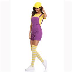 Yellow/Purple Adult Plumber Overalls Mario Cosplay Costume N17159