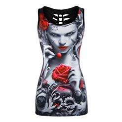 Fashion Casual Girl and Skull Digital Printing Hollow Out Summer Vest N17174