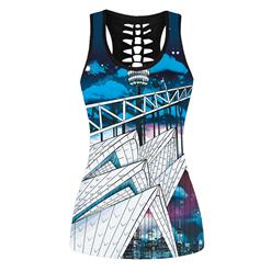 Fashion Casual Cityscape Digital Printing Hollow Out Summer Vest N17178