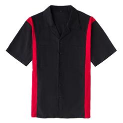 Fashion Black Splicing Panel Casual Fifties Bowling Shirt with Pocket N17184