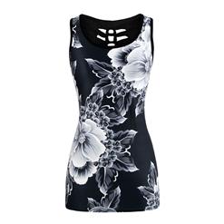 Fashion Casual Flower Digital Printing Hollow Out Summer Vest N17194