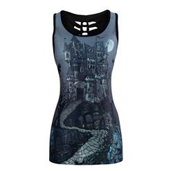 Fashion Casual Castle Digital Printing Hollow Out Summer Vest N17195