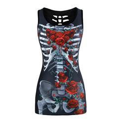 Fashion 3D Digital Printing Vest, Women's Printed Hollow Out Vest, Women's Round Neck Printed Slim Fit Vest, Unique Gothic Printed Vest, Holloween Printed Vest, #N17204