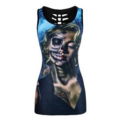Fashion Casual Charming Girl Digital Printing Hollow Out Summer Vest N17217
