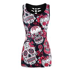 Fashion Casual Funny Skull Digital Printing Hollow Out Summer Vest N17219