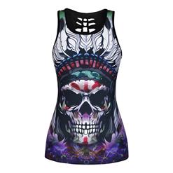 Fashion Casual Scary Skull Digital Printing Hollow Out Summer Vest N17220