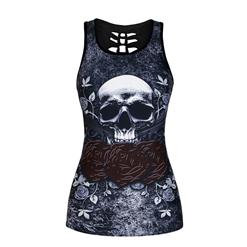 Fashion Casual Skull and Rose Digital Printing Hollow Out Summer Vest N17234