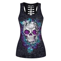 Fashion Casual Evil Skull Digital Printing Hollow Out Summer Vest N17235