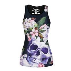 Fashion Casual Skull and Flower Digital Printing Hollow Out Summer Vest N17236