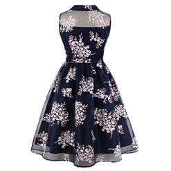 Vintage Sleeveless Lapel Floral Print Single-breasted Summer Day Dress N17237