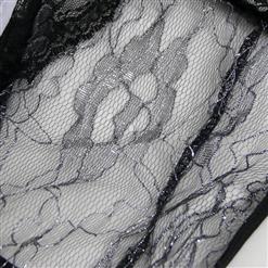 Sexy Black Deep V Cut Out Floral Lace Bodysuit One-piece Lingerie Set N17259