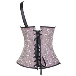 Fashion Pink Steampunk Floral Faux Leather Jacquard Splicing Plastic Boned Buckle Overbust Corset N17326