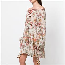 Fashion Casual Long Sleeve Floral Print Mini Loose Dress N17344