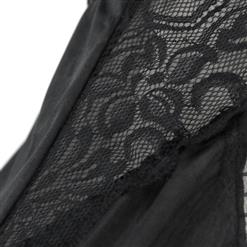 Charming Black Satin Spaghetti Strap Open Back Babydoll Lingerie Sleepwear Dress N17351