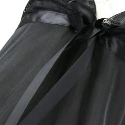 Charming Black Satin Spaghetti Strap Open Back Babydoll Lingerie Sleepwear Dress N17351